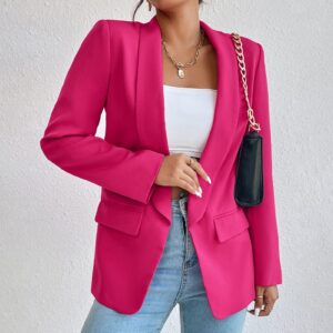 Womens Casual Blazers Long Sleeve Fashion Suit Jacket Open Front Lapel Collar Cardigan Rose M