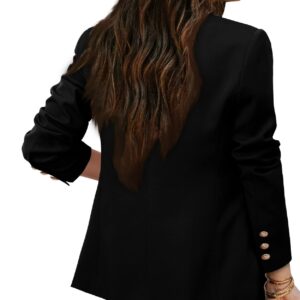 CRAZY GRID Womens Double Breasted Blazer Jackets Open Front Business Casual Suit Jacket Long Sleeve Dressy Blazer Lapel Gold Button Ladies Work Office Blazer Black Medium