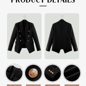 CRAZY GRID Womens Double Breasted Blazer Jackets Open Front Business Casual Suit Jacket Long Sleeve Dressy Blazer Lapel Gold Button Ladies Work Office Blazer Black Medium