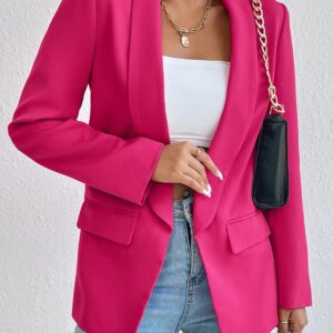 Womens Long Sleeve Blazers Casual Open Front Lapel Button Slim Work Office Blazer Jacket(Rose,Medium)