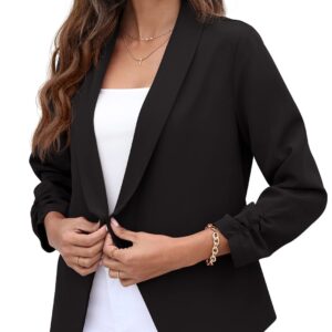 GRECERELLE Women's Blazer Suit Open Front Cardigan 3/4 Sleeve Fitted Jacket Casual Office Cropped Blazer Black-16