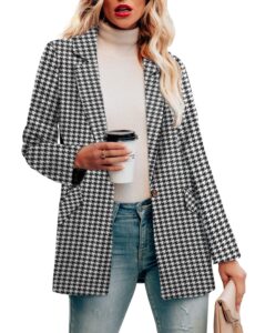 crazy grid womens casual blazer long sleeve business suit jacket open front button work office blazer jacket fashion dressy ladies blazer blackish green large