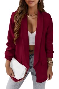 prettygarden womens casual blazers 2024 fall open front long sleeve work office jackets blazer (wine red,large)