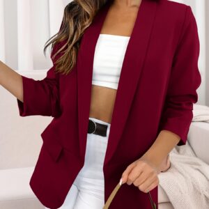 PRETTYGARDEN Womens Casual Blazers 2024 Fall Open Front Long Sleeve Work Office Jackets Blazer (Wine Red,Large)