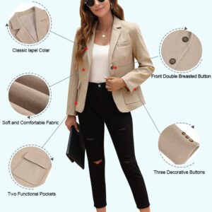 BZB Women's Casual Blazers Long Sleeve Lapel Open Front Work Office Bussiness Warm Blazer Jackets Khaki