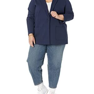 Amazon Essentials Women's Relaxed-Fit Soft Ponte Blazer, Navy, Large