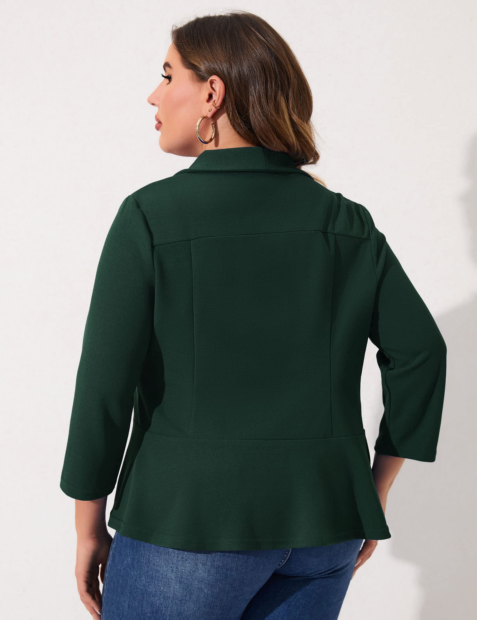 KOJOOIN Women Plus Size Casual Blazer Open Front Long Sleeve Work Office Cardigan Jackets Dark Green 2XL