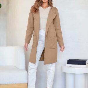 ANRABESS Women's Open Front Knit Lightweight Cardigan Casual Long Coatigan Sweater Lady Jacket Coat 2024 Fall Outerwear Large Khaki