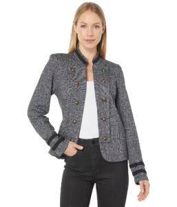 tommy hilfiger womens classic tommy open front band jacket casual blazer, black multi, large us