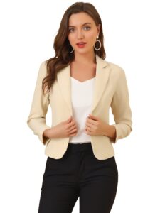 allegra k women's open front office work business casual lightweight crop suit blazer jackets x-small beige-solid