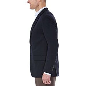 Haggar Men's Travel Stretch Tailored Fit 2-Button Side Vent Solid Blazer, Midnight, 46 Long