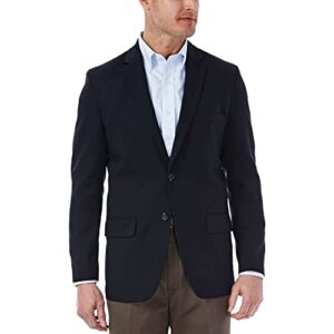 haggar men's travel stretch tailored fit 2-button side vent solid blazer, midnight, 46 long