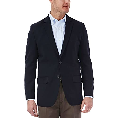 Haggar Men's Travel Stretch Tailored Fit 2-Button Side Vent Solid Blazer, Midnight, 46 Long