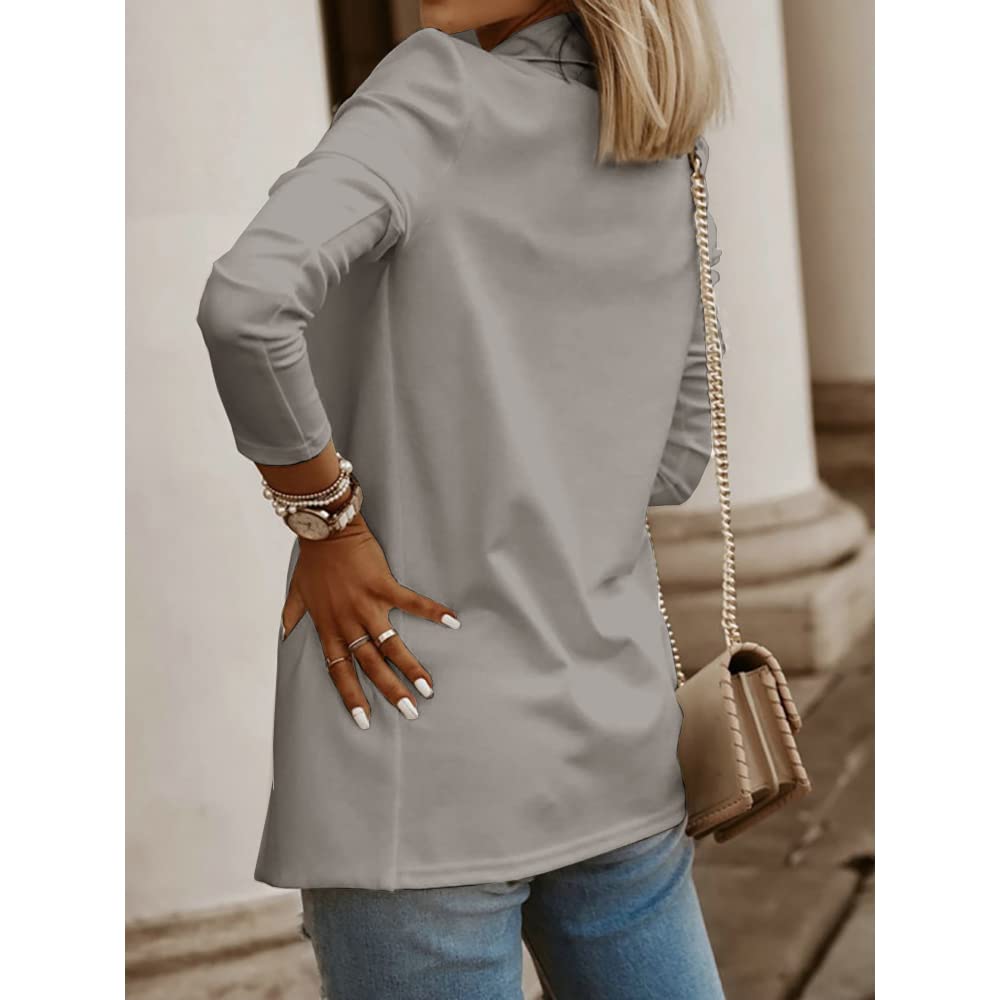 Womens Casual Long Sleeve Blazers Solid Color Knit Blazer Work Office Open Front Blazer Jacket Grey