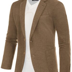 PJ PAUL JONES Casual Blazer Jackets for Men Two Button Lightweight Knit Sport Coat Men Brown L