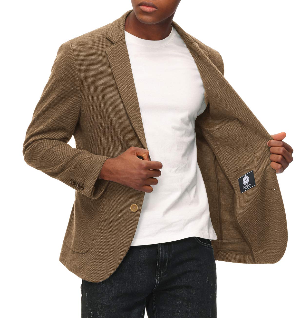 PJ PAUL JONES Casual Blazer Jackets for Men Two Button Lightweight Knit Sport Coat Men Brown L