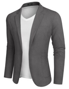 coofandy men's blazer jacket casual linen sport coats slim fit lightweight one button suit jacket dark grey