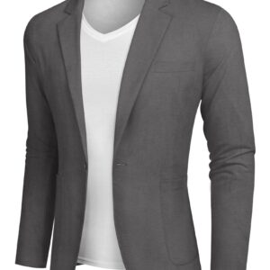 COOFANDY Men's Blazer Jacket Casual Linen Sport Coats Slim Fit Lightweight One Button Suit Jacket Dark Grey