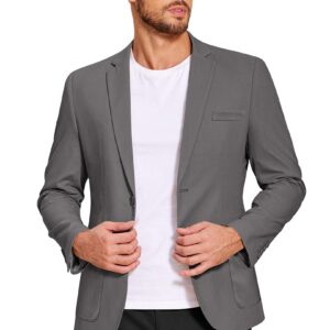 COOFANDY Men's Blazer Jacket Casual Linen Sport Coats Slim Fit Lightweight One Button Suit Jacket Dark Grey