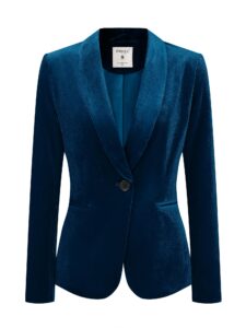 allegra k women's christmas office coat solid shawl collar 1 button velvet blazer medium deep blue
