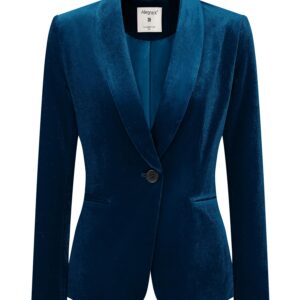 Allegra K Women's Christmas Office Coat Solid Shawl Collar 1 Button Velvet Blazer Medium Deep Blue