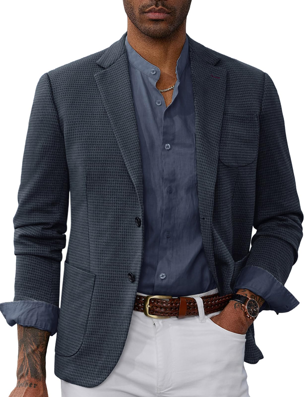 Men's Fashionable Plaid Blazer Lightweight Wrinkle Free 2 Buttons Casual Sport Coats