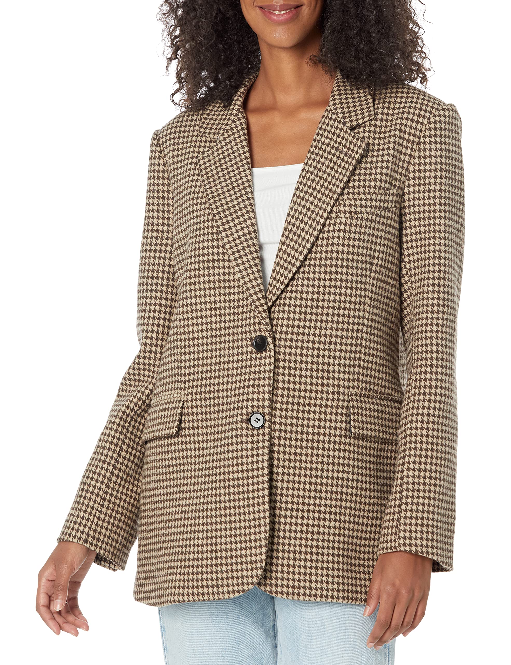 ASTR the label Women's Rachel Blazer, Brown Houndstooth, Small