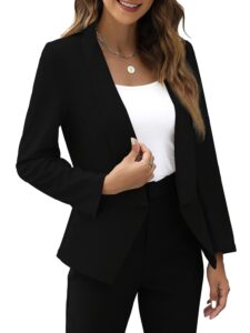 sucolan black womens cropped blazer jacket business casual work office lightweight long sleeve fitted petite dressy ladies blazers l