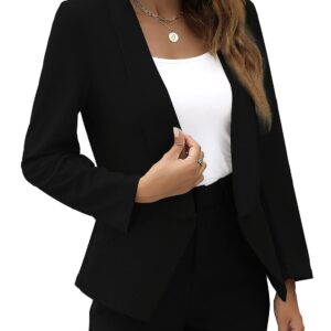 Sucolan Black Womens Cropped Blazer Jacket Business Casual Work Office Lightweight Long Sleeve Fitted Petite Dressy Ladies Blazers L