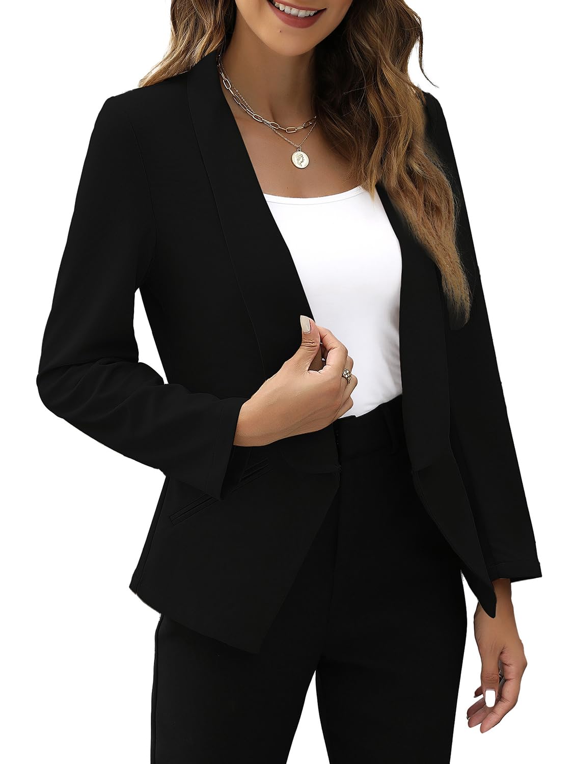 Sucolan Black Womens Cropped Blazer Jacket Business Casual Work Office Lightweight Long Sleeve Fitted Petite Dressy Ladies Blazers L