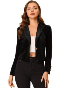 allegra k women's 1 button velvet blazer lapel business office christmas crop suit jacket small black