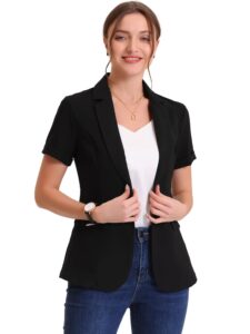 allegra k women's 1 button office business short sleeve blazer jacket small black