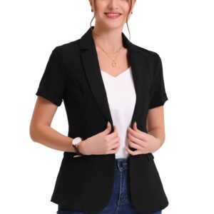 Allegra K Women's 1 Button Office Business Short Sleeve Blazer Jacket Small Black