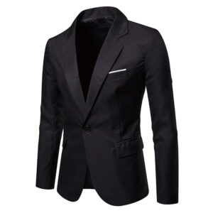 mens casual slim fit suit jacket 1 button daily blazer business sport coat tops a/black