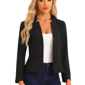 Allegra K Casual Blazer for Women's Notched Collar Long Sleeve Slim Work Office Blazer Jacket Medium Black