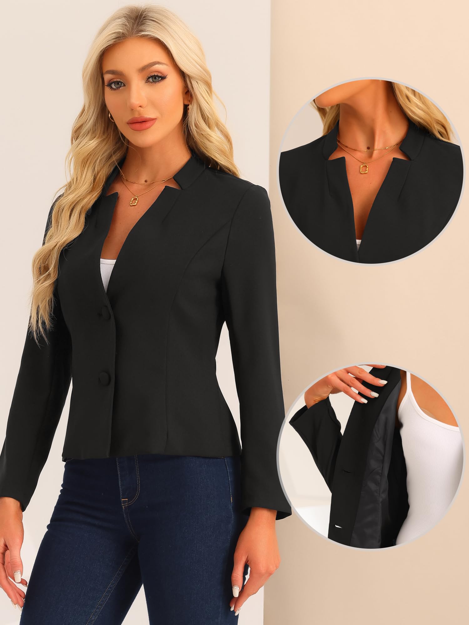 Allegra K Casual Blazer for Women's Notched Collar Long Sleeve Slim Work Office Blazer Jacket Medium Black