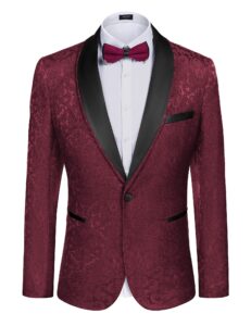 coofandy men's floral tuxedo suit jacket dinner jacket party prom wedding blazer jackets, wine red, xx-large