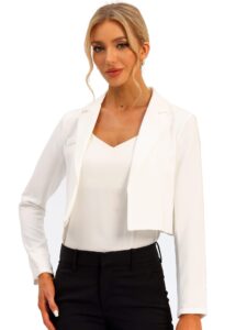 allegra k women's lapel collar open front cardigan office work business casual cropped blazer jacket small white