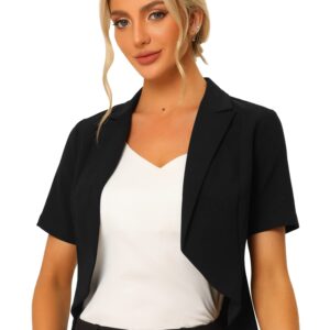 Allegra K Women's Business Casual Lapel Short Sleeve Open Front Cropped Work Office Blazer Large Balck