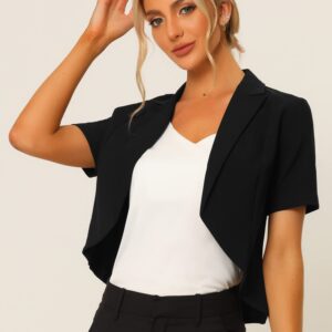 Allegra K Women's Business Casual Lapel Short Sleeve Open Front Cropped Work Office Blazer Large Balck