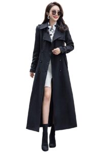 ebossy women's double breasted duster trench coat slim full length maxi long overcoat (x-small, black)