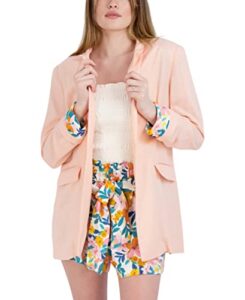 bcbgeneration women's long sleeve relaxed notch lapel button closure pocket cuff trim boyfriend blazer, peach, xx-small