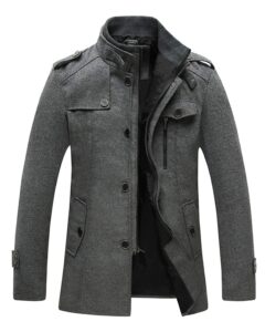 wantdo men's slim fit pea coat warm winter windproof wool jacket grey 2xl