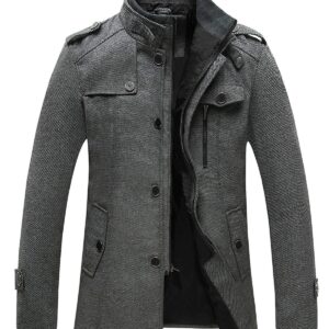 wantdo Men's Slim Fit Pea Coat Warm Winter Windproof Wool Jacket Grey 2XL