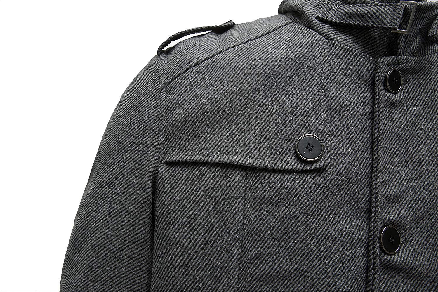 wantdo Men's Slim Fit Pea Coat Warm Winter Windproof Wool Jacket Grey 2XL