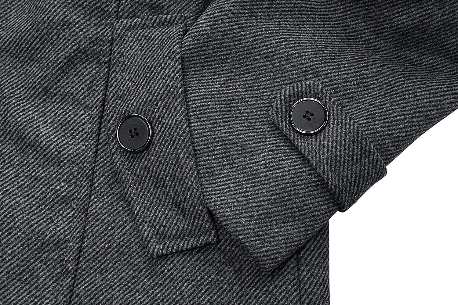 wantdo Men's Slim Fit Pea Coat Warm Winter Windproof Wool Jacket Grey 2XL