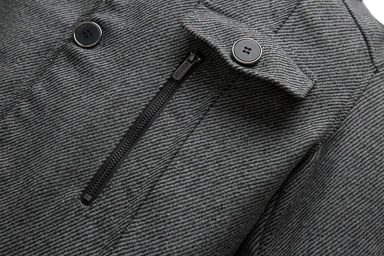 wantdo Men's Slim Fit Pea Coat Warm Winter Windproof Wool Jacket Grey 2XL