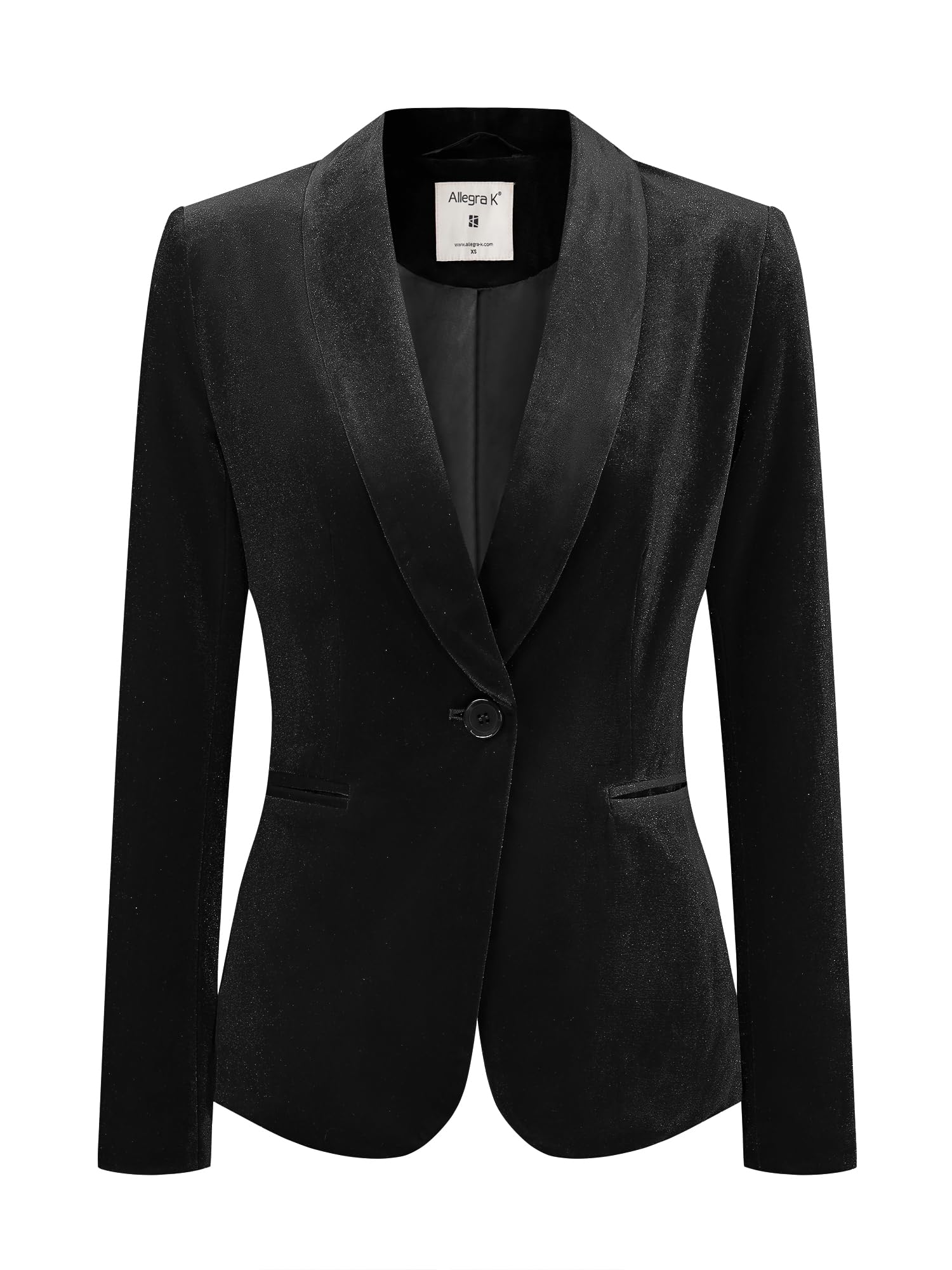 Allegra K Women's Christmas Office Coat Solid Shawl Collar 1 Button Velvet Blazer X-Large Black