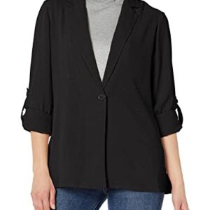 Adrianna Papell Women's Roll Sleeve One Button Blazer, Black, S