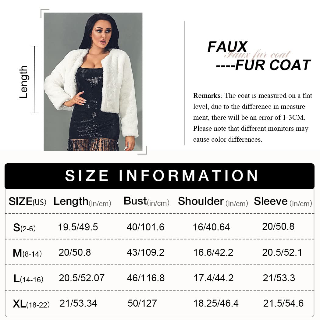 Edary Women Faux Fur Jacket Long Sleeve Coat Open Front Fur Coat Winter Warm Shaggy Faux Fur Parka for Women and Girl(White,L)